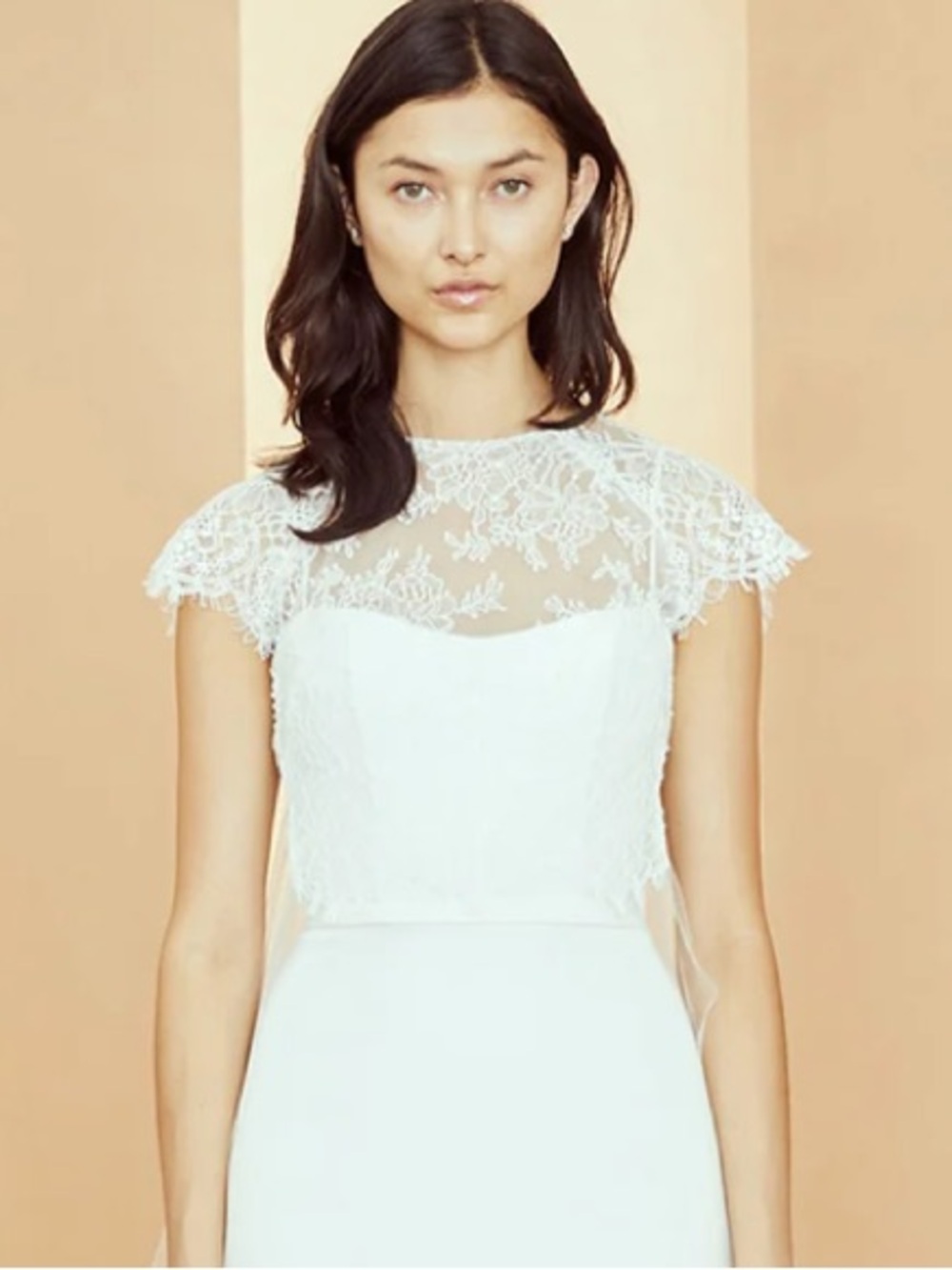 Amsale Chantilly Lace Short Sleeve Top